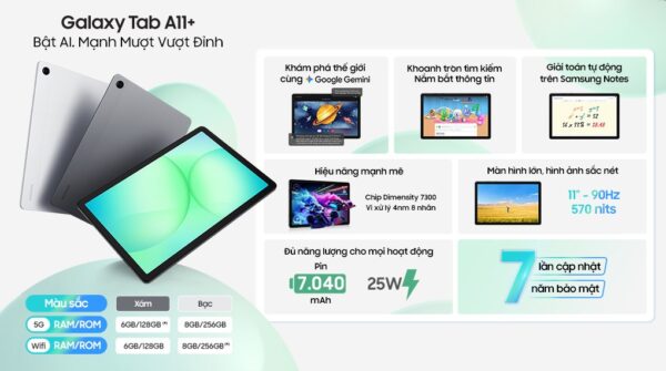 Máy tính bảng Samsung Galaxy Tab A11+ WiFi 6GB/128GB