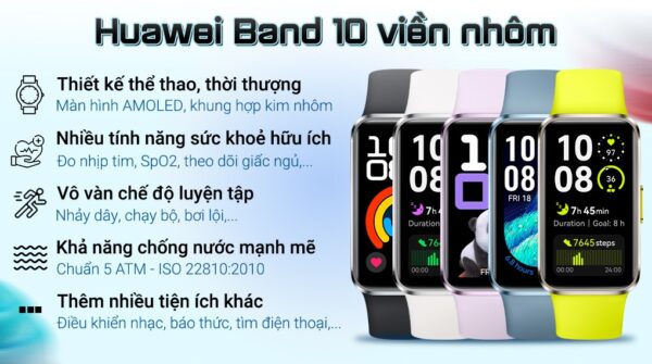 vm5 Vòng đeo tay thông minh Huawei Band 10 viền nhôm