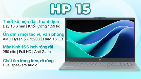 vp1 Laptop HP 15 fc0023AU - D0BH1PA (R5 7520U, 16GB, 512GB, Full HD, Win11)